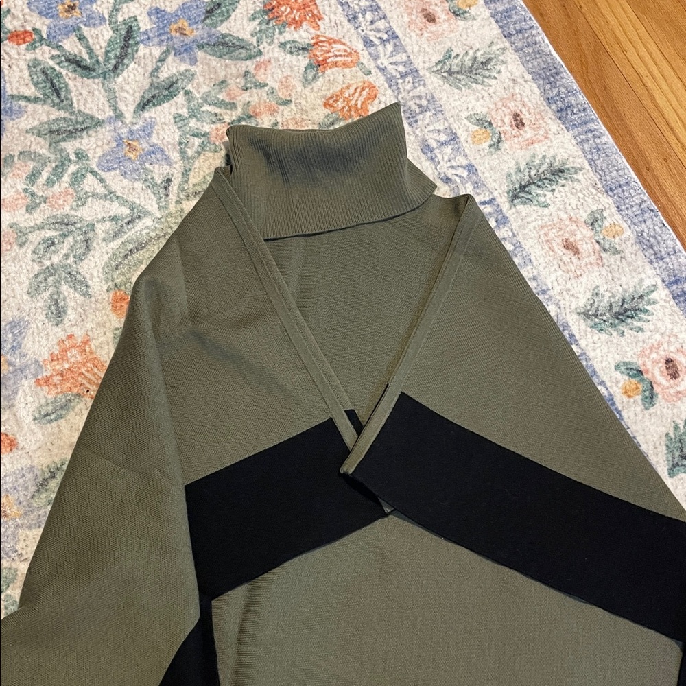 Boss Olive Turtleneck Poncho, olive and black